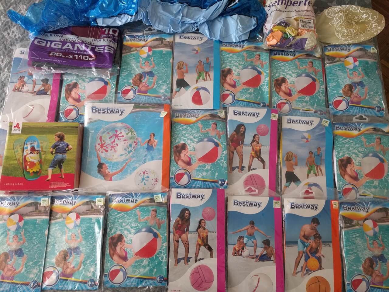 New unopened beach balls and balloons