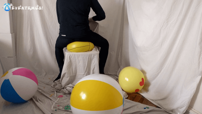 1105. Sit popping beach balls on a chair and overinflation with steam