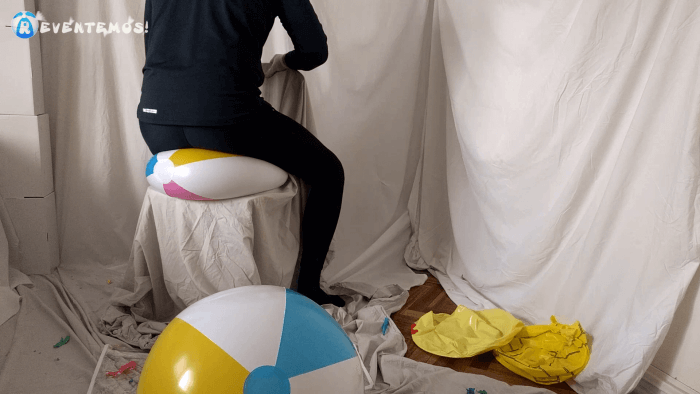 1106. Sit popping beach balls on a chair and overinflation with steam