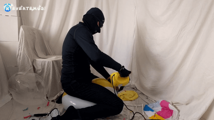 1109. Sit popping beach balls on a chair and overinflation with steam