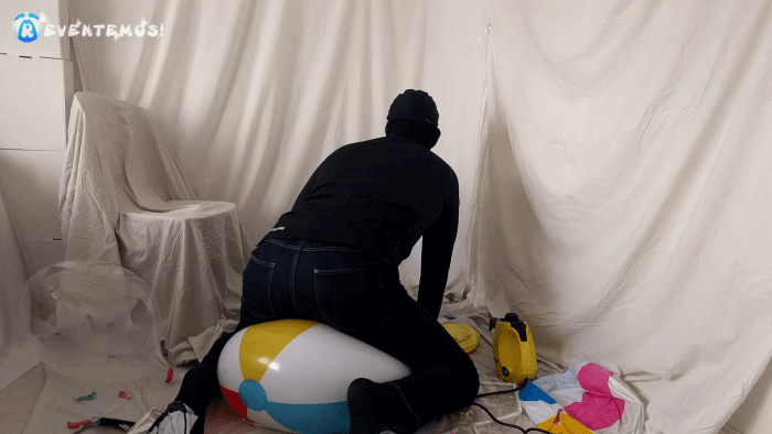 1110. Sit popping beach balls on a chair and overinflation with steam