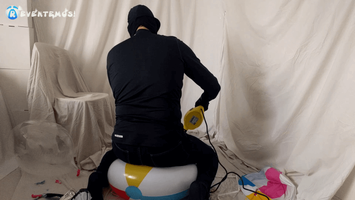 1111. Sit popping beach balls on a chair and overinflation with steam