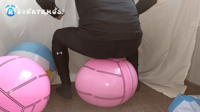 1202. Sit popping beach balls on the step floor and on a chair