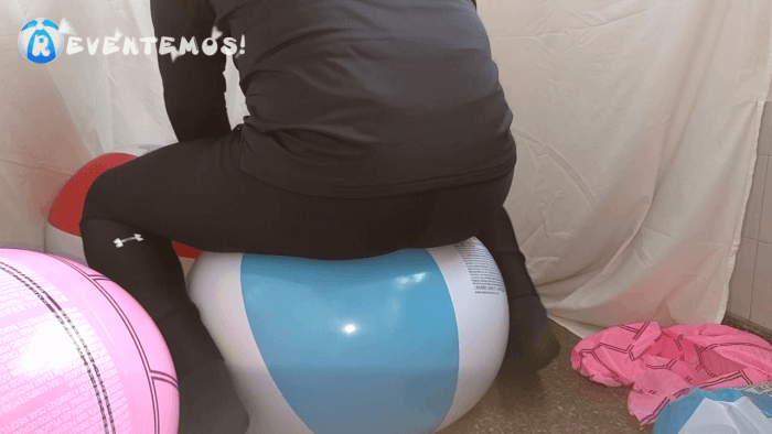 1203. Sit popping beach balls on the step floor and on a chair