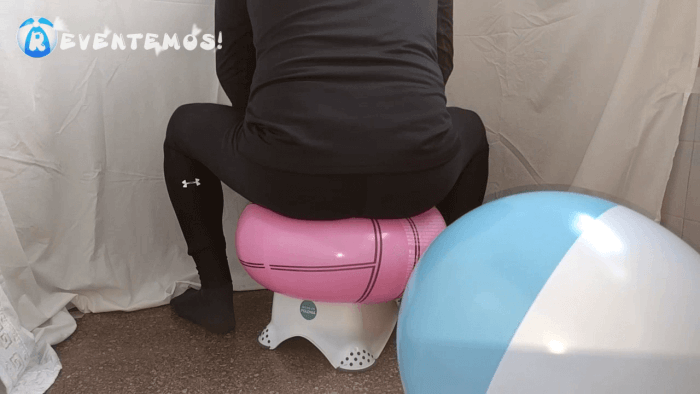 1204. Sit popping beach balls on the step floor and on a chair