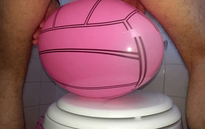 1907. Small beach balls popping in the bathroom